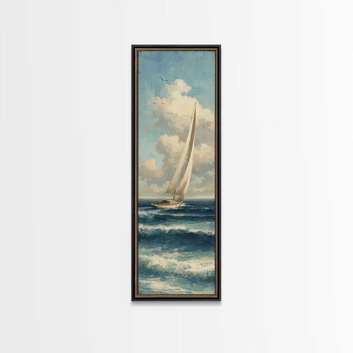 Sailboat on a Breezy Summer Horizon Canvas Print, Patio Art, Outdoor Decor, Patio Decor, Outdoor, Bar Art, Coastal Wall Decor, PAT-1x3-27