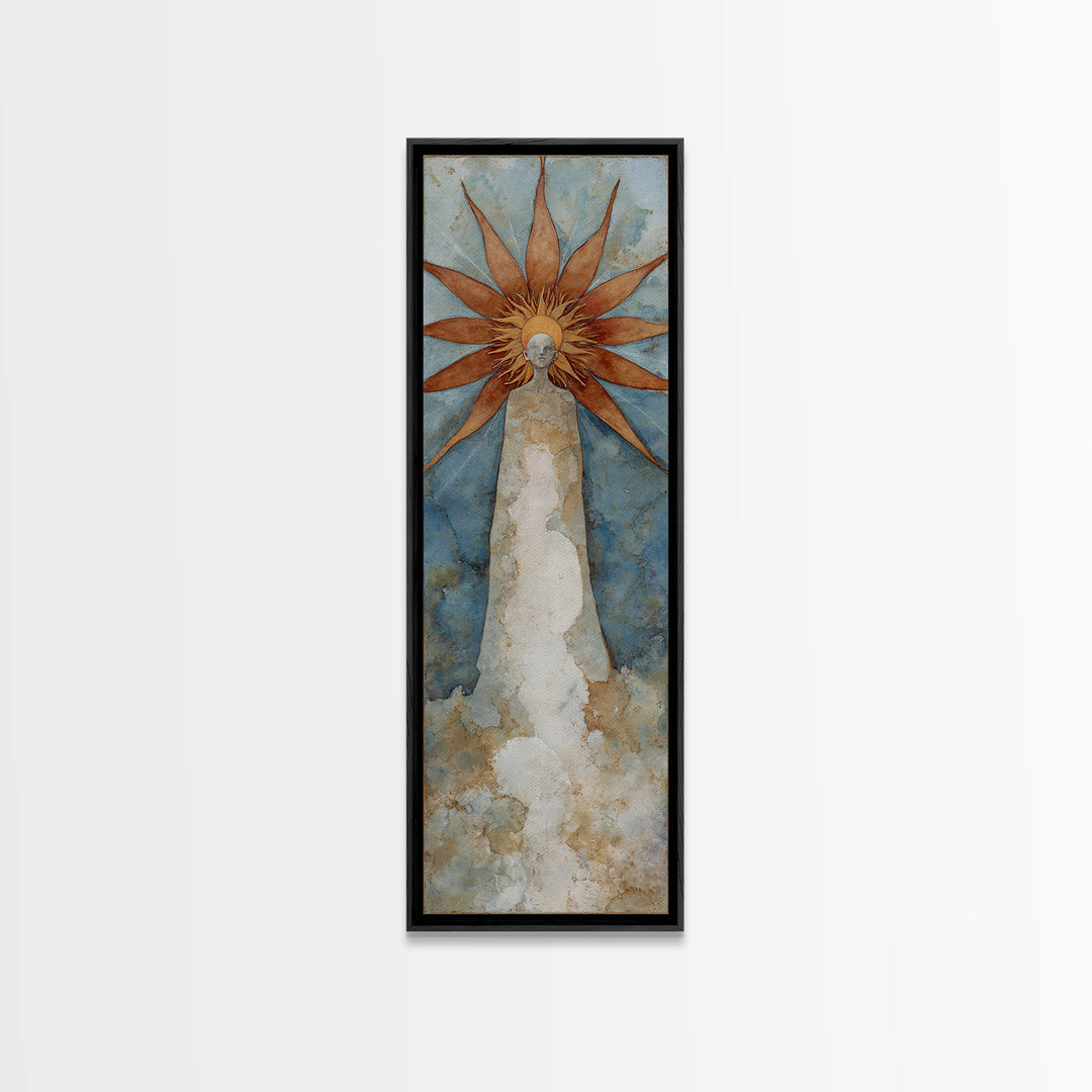 Sun Motif with Warm Terracotta Rays Framed Canvas Print, Patio Art, Patio Cushions, Patio Decor, Oil Painting, Outdoor, PAT-1x3-30