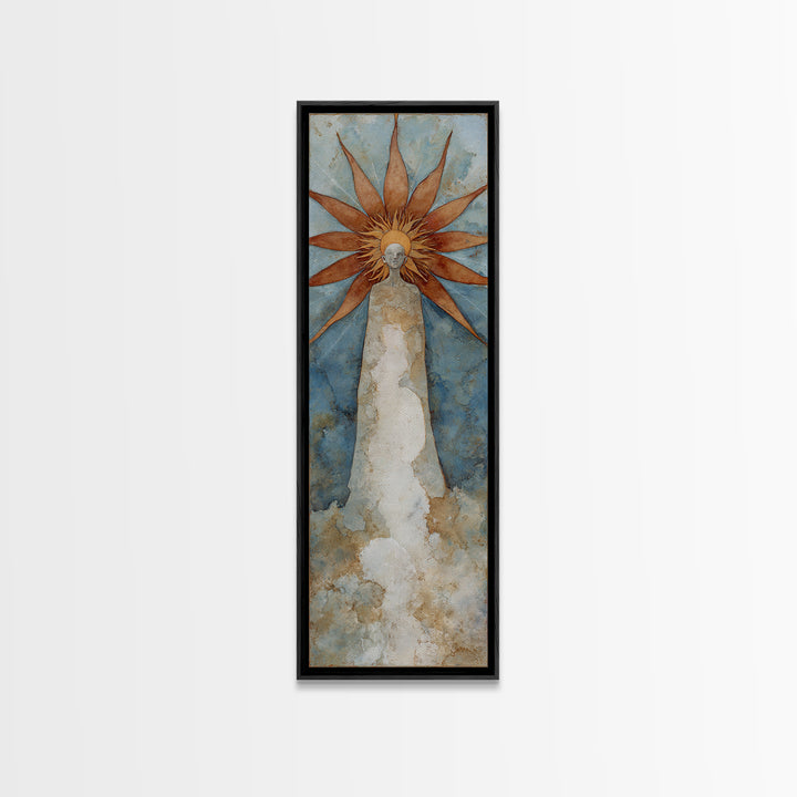 Sun Motif with Warm Terracotta Rays Framed Canvas Print, Patio Art, Patio Cushions, Patio Decor, Oil Painting, Outdoor, PAT-1x3-30