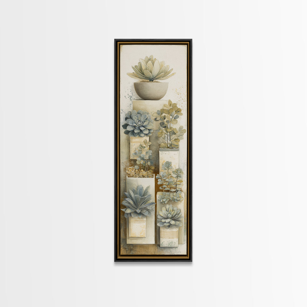 Succulent Collection in Ceramic Planters Canvas Print, Patio Art, Yard Art, Patio Decor, Fine Art, Outdoor, Lake House Decor, PAT-1x3-33