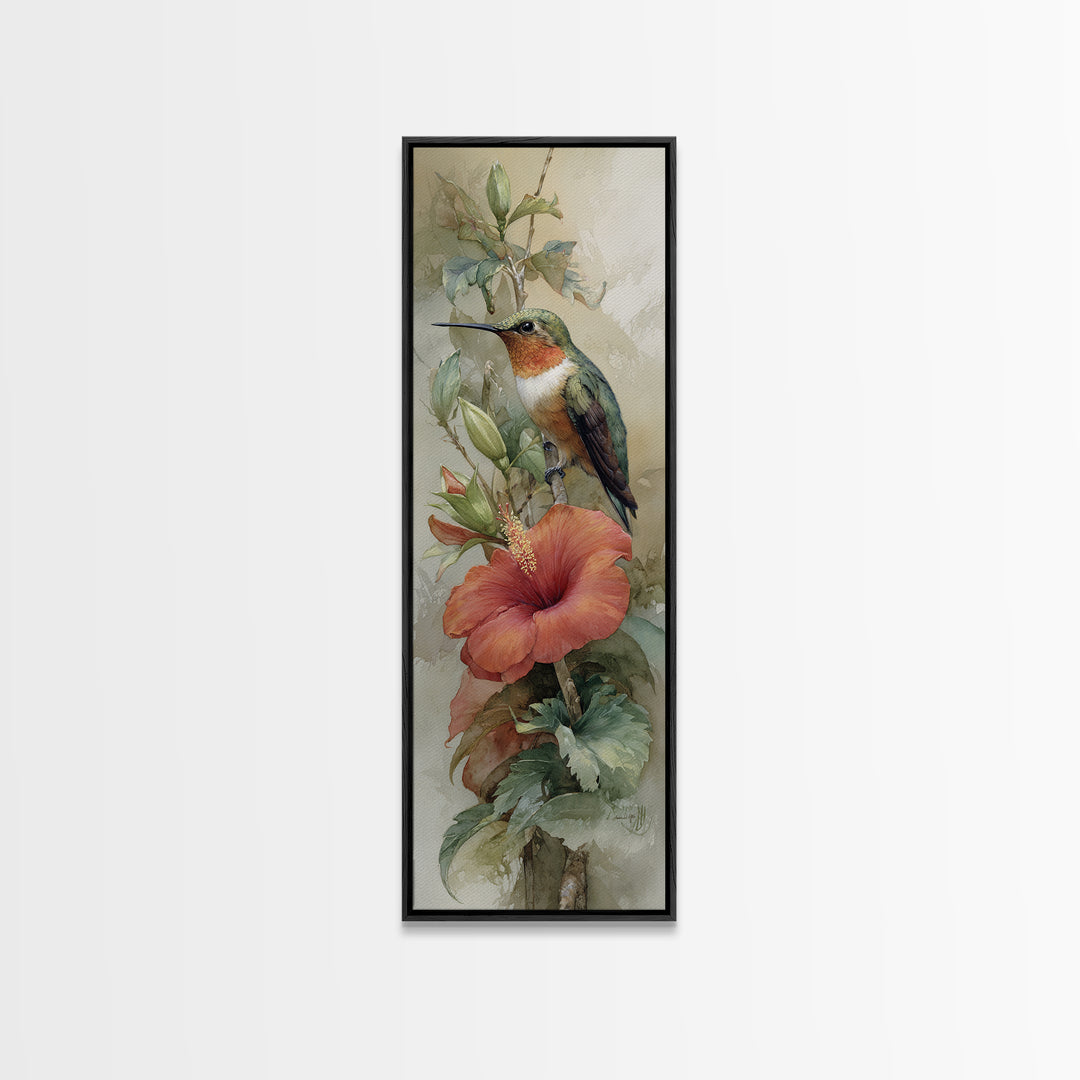 Hummingbird Visiting Bright Hibiscus Canvas Print, Patio Art, Garden Decor, Patio Decor, Fine Art, Outdoor, Beach Art, PAT-1x3-39