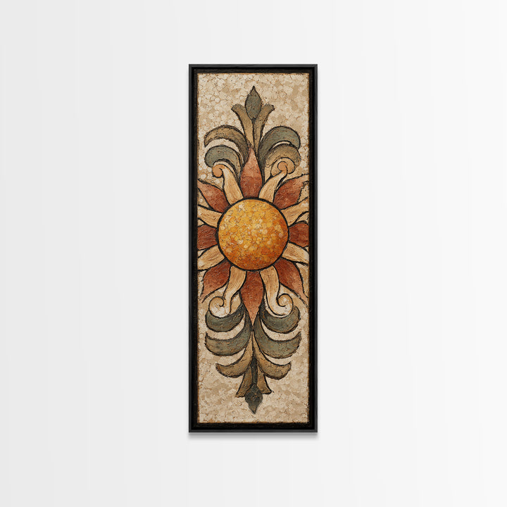 Sun Motif with Warm Terracotta Rays Framed Canvas Print, Patio Art, Patio Cushions, Patio Decor, Oil Painting, Outdoor, PAT-1x3-54