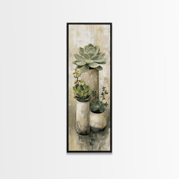 Succulent Collection in Ceramic Planters Canvas Print, Patio Art, Fine Art Print, Patio Decor, Abstract Art, Outdoor, PAT-1x3-57