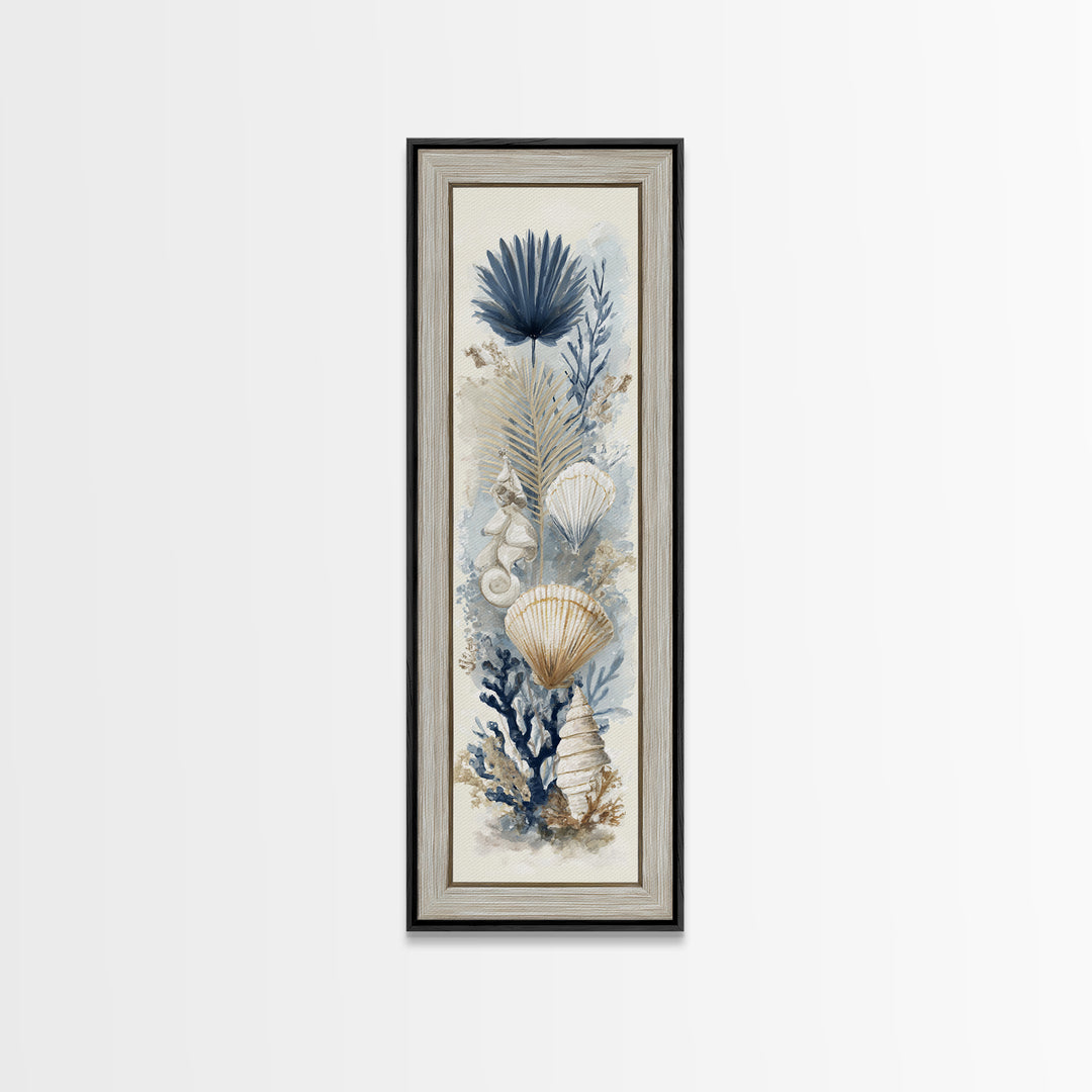 Beachy Shell and Palm Arrangement Canvas Print, Patio Art, Contemporary Art, Patio Decor, Fine Art, Outdoor, Metal Art, PAT-1x3-7