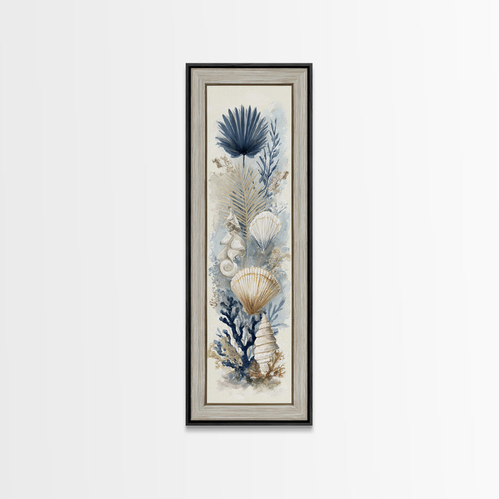 Beachy Shell and Palm Arrangement Canvas Print, Patio Art, Contemporary Art, Patio Decor, Fine Art, Outdoor, Metal Art, PAT-1x3-7