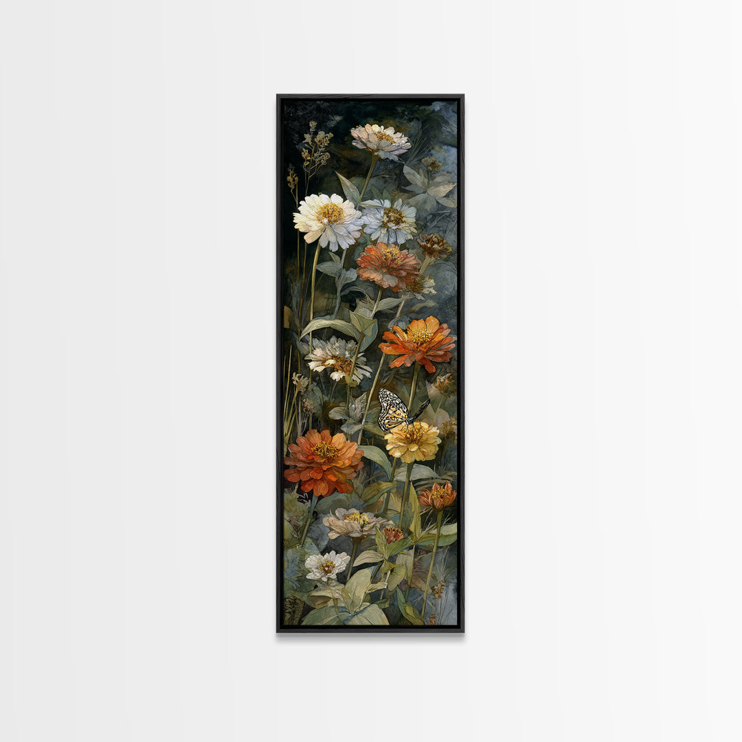Butterfly Garden with Zinnias and Daisies Canvas Print, Patio Art, Metal Wall Art, Patio Decor, Oil Painting, Outdoor, PAT-1x3-73