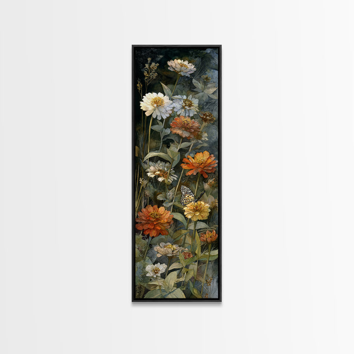 Butterfly Garden with Zinnias and Daisies Canvas Print, Patio Art, Metal Wall Art, Patio Decor, Oil Painting, Outdoor, PAT-1x3-73