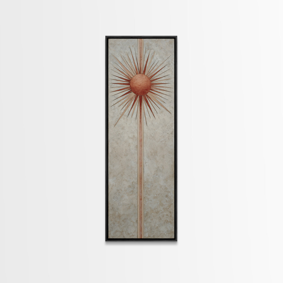 Sun Motif with Warm Terracotta Rays Canvas Print, Patio Art, Patio, Patio Decor, Fine Art, Outdoor, Minimalist Decor, PAT-1x3-78