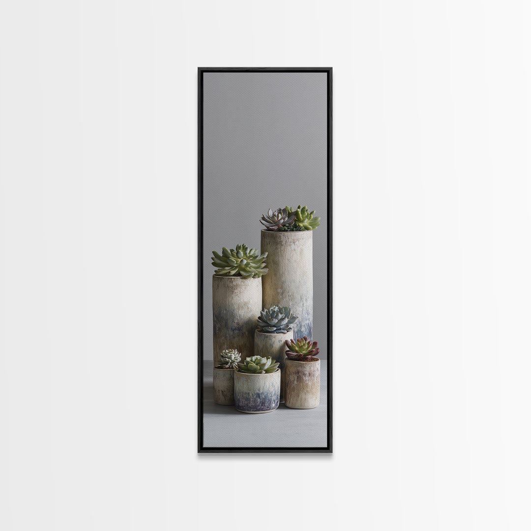 Succulent Collection in Ceramic Planters Canvas Print, Patio Art, Outdoor Wall Decor, Patio Decor, Fine Art, Outdoor, PAT-1x3-81