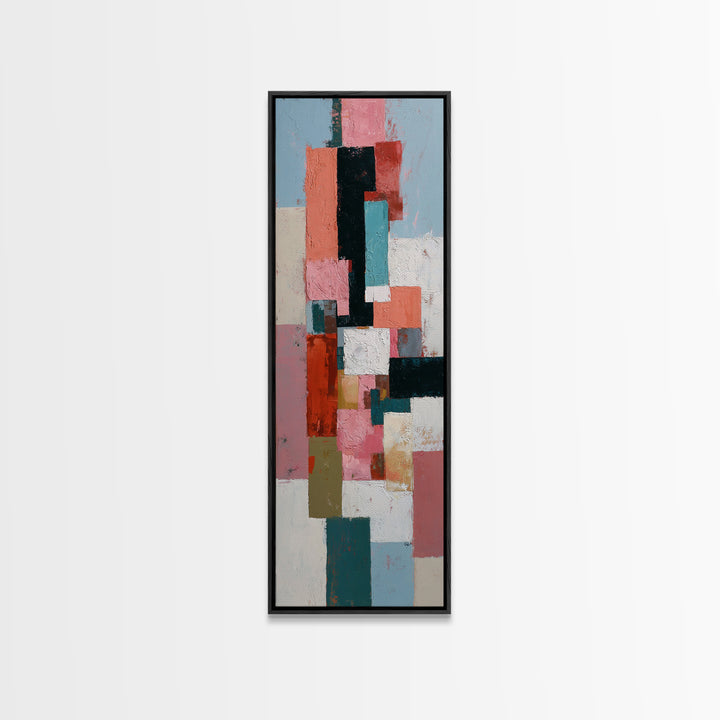 Bright Coral and Turquoise Abstract for Outdoors Framed Canvas Print, Patio Art, Coastal Wall Decor, Patio Decor, Outdoor, PAT-1x3-96