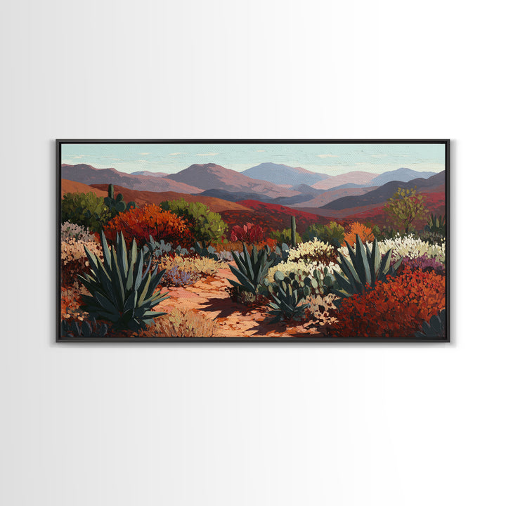 Desert Patio Agave and Bougainvillea Framed Canvas Print, Patio Art, Minimalist Decor, Patio Decor, Fine Art, Outdoor, PAT-2x1-13