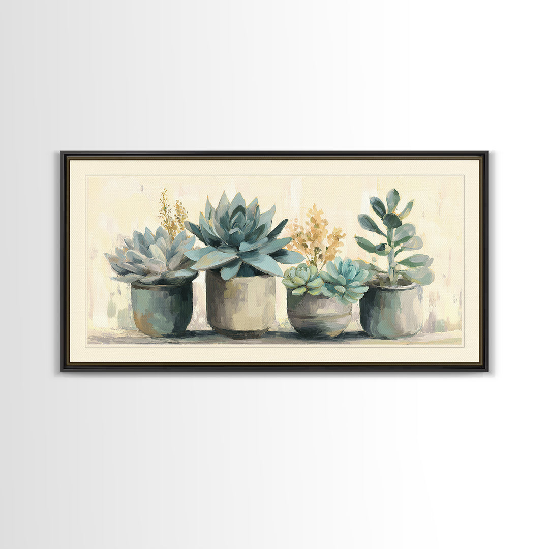 Succulent Collection in Ceramic Planters Canvas Print, Patio Art, Contemporary Art, Patio Decor, Fine Art, Outdoor, Metal Art, PAT-2x1-17