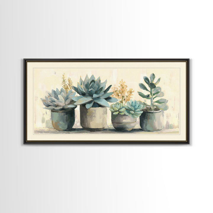 Succulent Collection in Ceramic Planters Canvas Print, Patio Art, Contemporary Art, Patio Decor, Fine Art, Outdoor, Metal Art, PAT-2x1-17