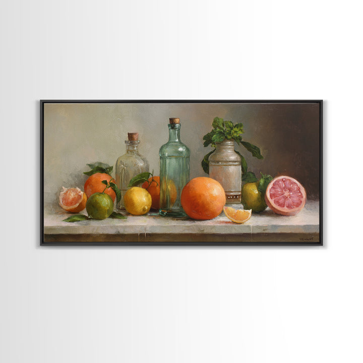 Outdoor Citrus Still Life Framed Canvas Print, Patio Art, Home Decor, Patio Decor, Fine Art, Outdoor, Floral Wall Art, PAT-2x1-25
