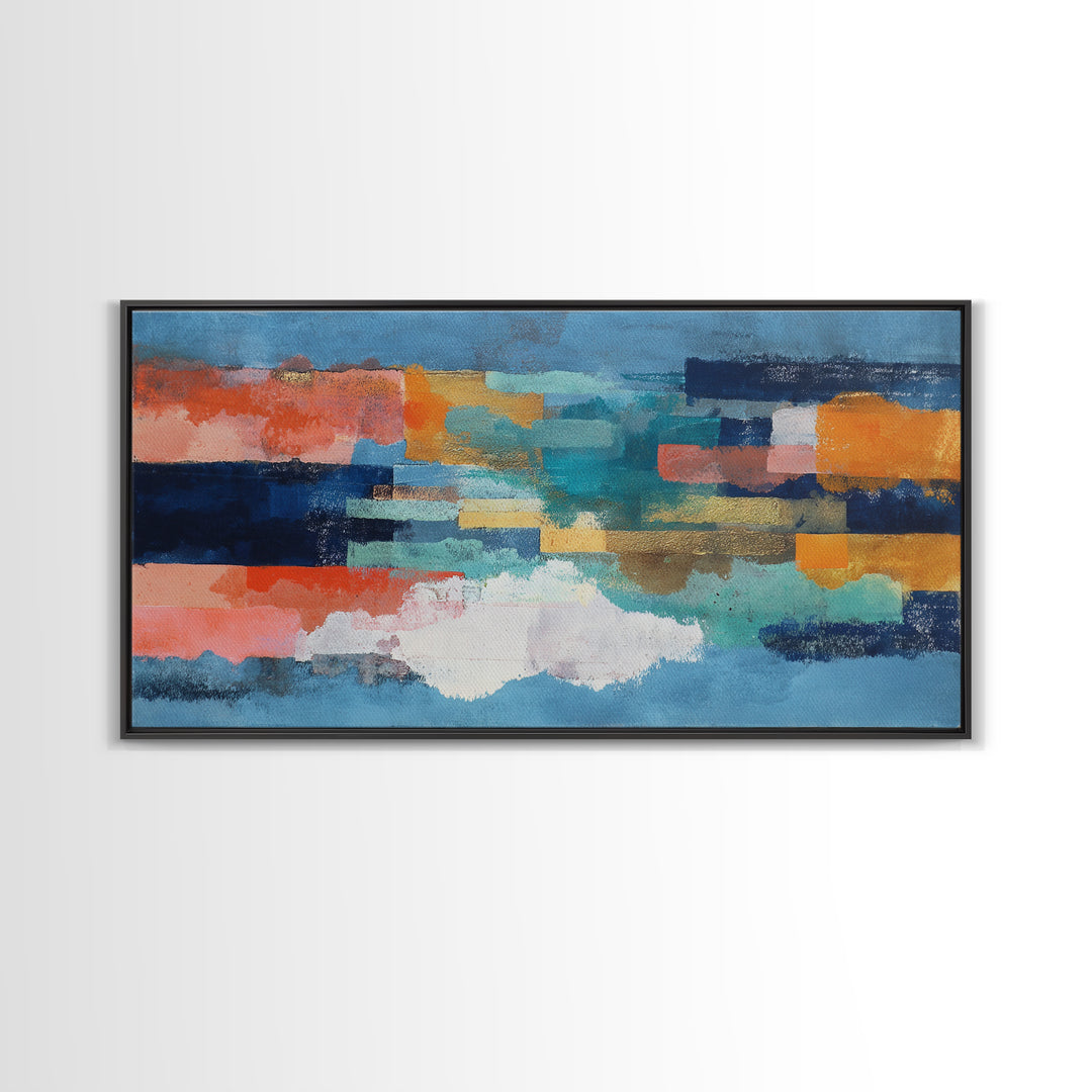Bright Coral and Turquoise Abstract for Outdoors Canvas Print, Patio Art, Contemporary Art, Patio Decor, Abstract Art, Outdoor, PAT-2x1-32