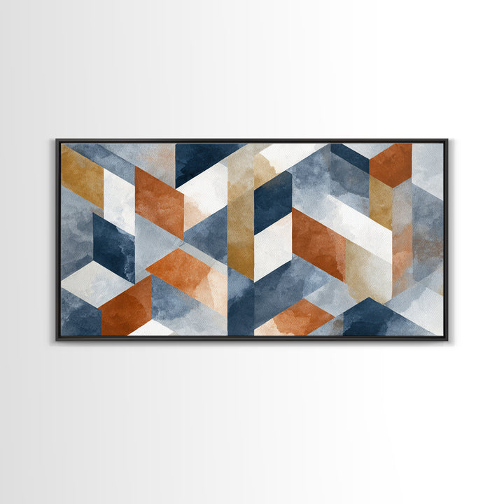 Warm Geometric Tile Pattern Canvas Print, Patio Art, Textured Painting, Patio Decor, Fine Art, Outdoor, Outdoor Wall Art, PAT-2x1-44