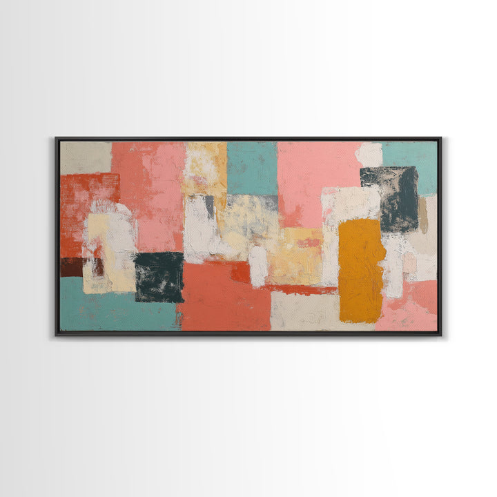 Bright Coral and Turquoise Abstract for Outdoors Framed Canvas Print, Patio Art, Metal Wall Art, Patio Decor, Abstract Art, PAT-2x1-56