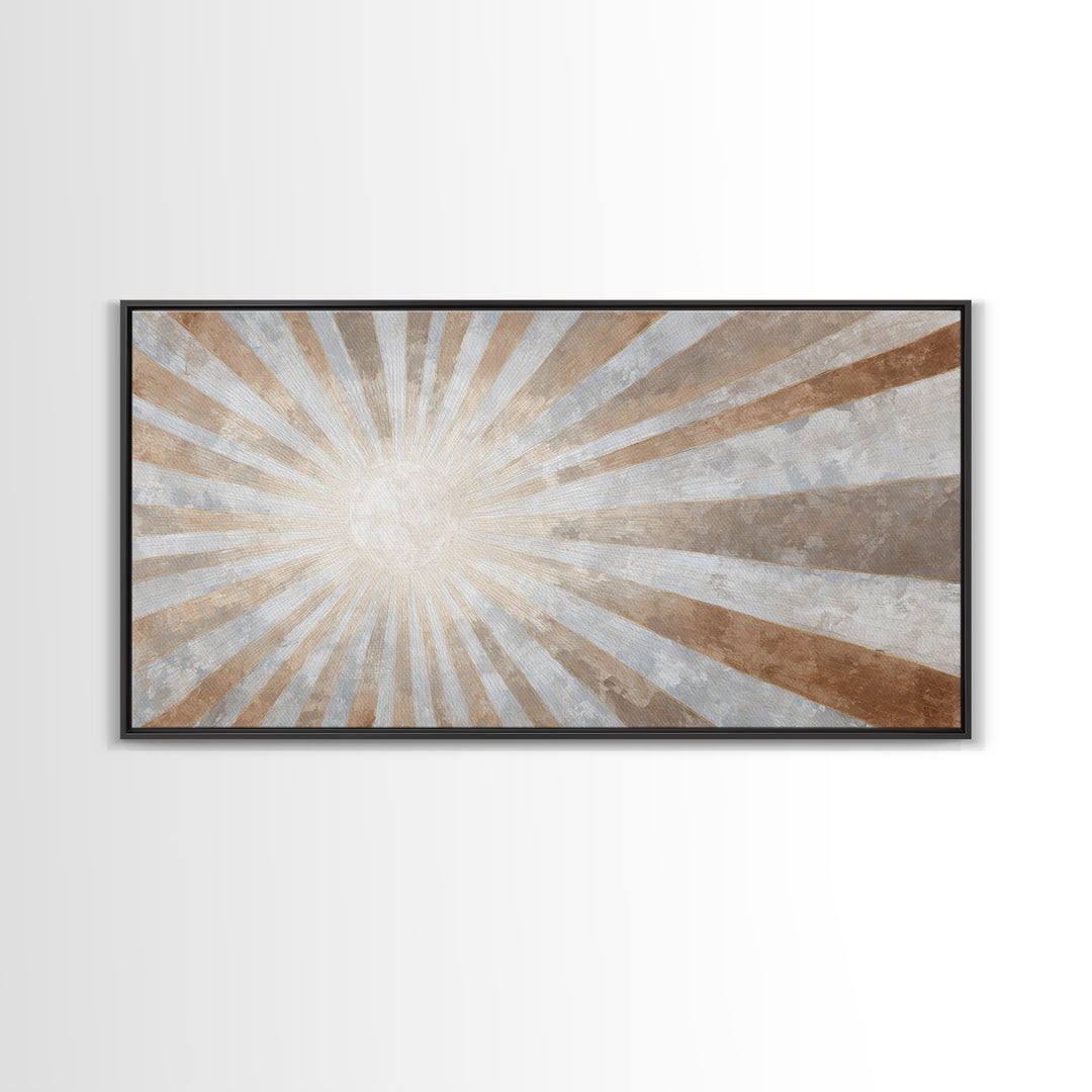 Sun Motif with Warm Terracotta Rays Canvas Print, Patio Art, Room Decor, Patio Decor, Oil Painting, Outdoor, Garden Art, PAT-2x1-62