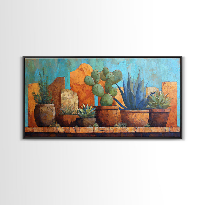 Cactus and Agave Framed Canvas Print, Patio Art, Outdoor Wall Art, Patio Decor, Fine Art, Outdoor, Porch Decor, Floral Art, PAT-2x1-72
