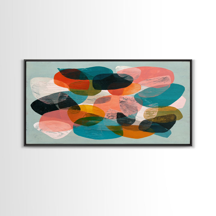 Bright Coral and Turquoise Abstract for Outdoors Framed Canvas Print, Patio Art, Luxury Decor, Patio Decor, Abstract Art, PAT-2x1-8