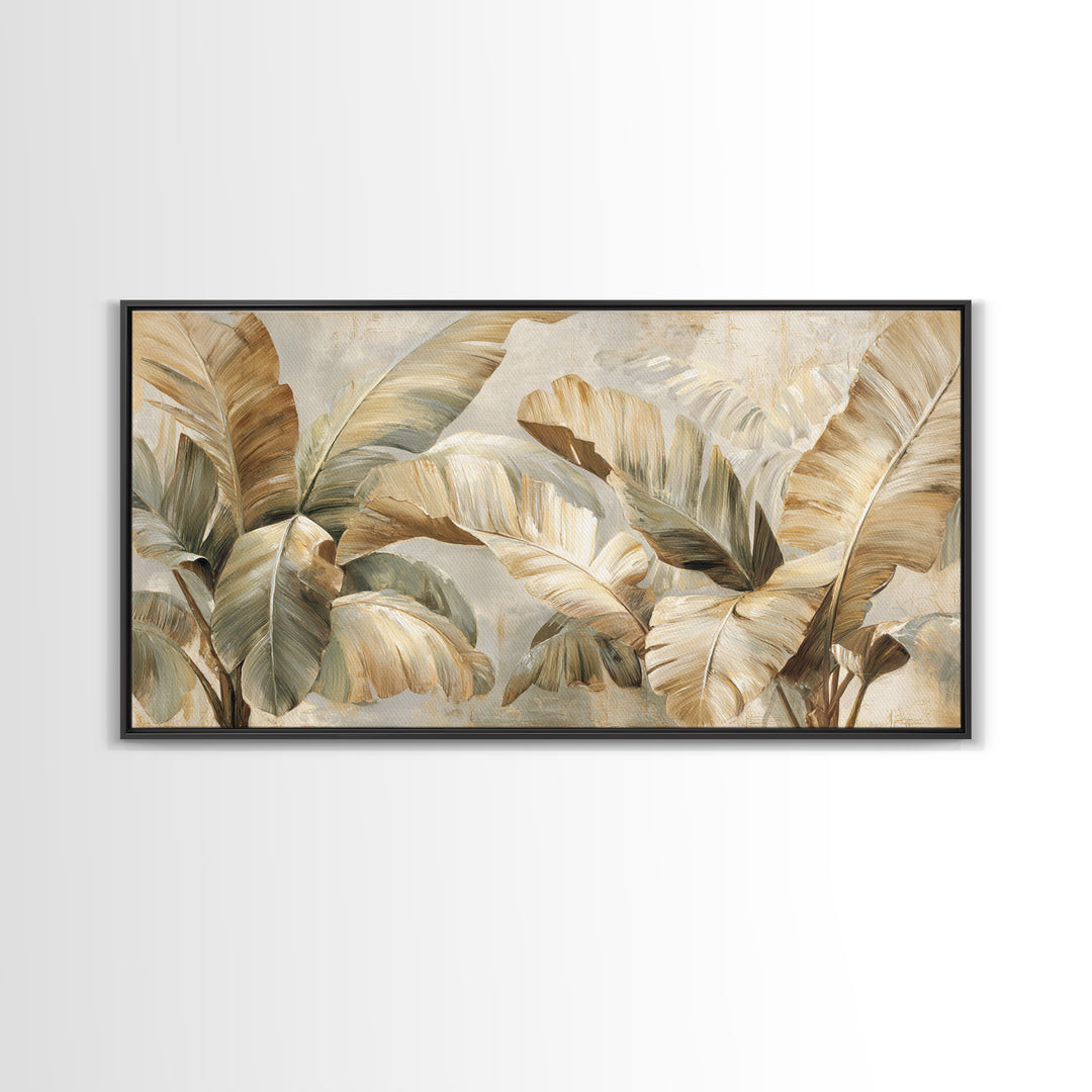 Banana Leaves with Rain Drop Details Framed Canvas Print, Patio Art, Coastal Wall Decor, Patio Decor, Fine Art, Outdoor, PAT-2x1-84