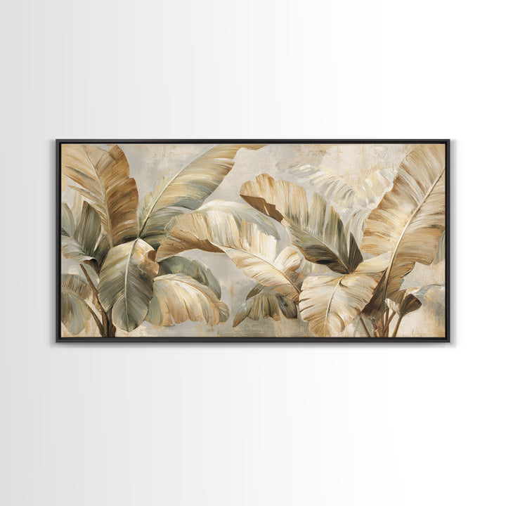 Banana Leaves with Rain Drop Details Framed Canvas Print, Patio Art, Coastal Wall Decor, Patio Decor, Fine Art, Outdoor, PAT-2x1-84