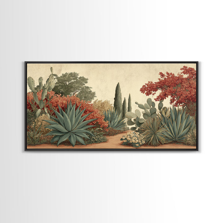 Desert Patio Agave and Bougainvillea Framed Canvas Print, Patio Art, Western Decor, Patio Decor, Fine Art, Outdoor, Floral Art, PAT-2x1-85