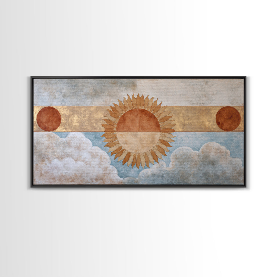 Sun Motif with Warm Terracotta Rays Framed Canvas Print, Patio Art, Home Decor, Patio Decor, Fine Art, Outdoor, Floral Wall Art, PAT-2x1-86