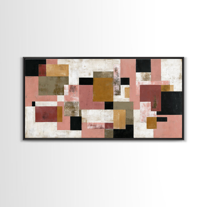 Warm Geometric Tile Pattern Framed Canvas Print, Patio Art, Floral Wall Art, Patio Decor, Abstract Art, Outdoor, PAT-2x1-92