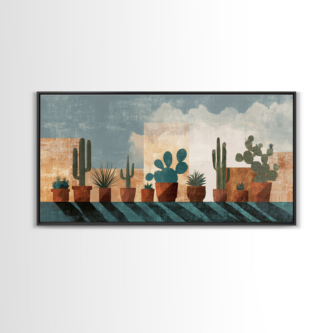 Cactus and Agave Framed Canvas Print, Patio Art, Beach House Decor, Patio Decor, Oil Painting, Outdoor, Modern Decor, PAT-2x1-96