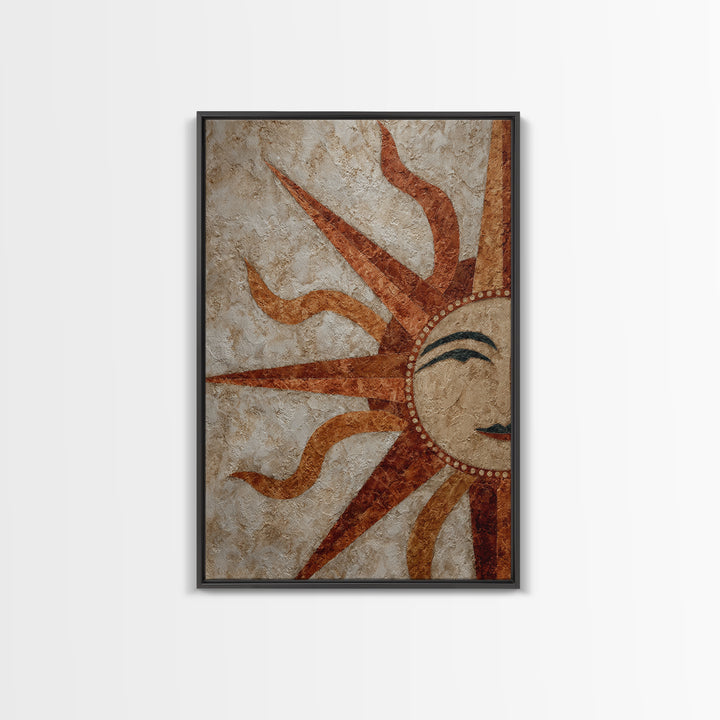 Sun Motif with Warm Terracotta Rays Framed Canvas Print, Patio Art, Boho Decor, Patio Decor, Abstract Art, Outdoor, PAT-2x3-26