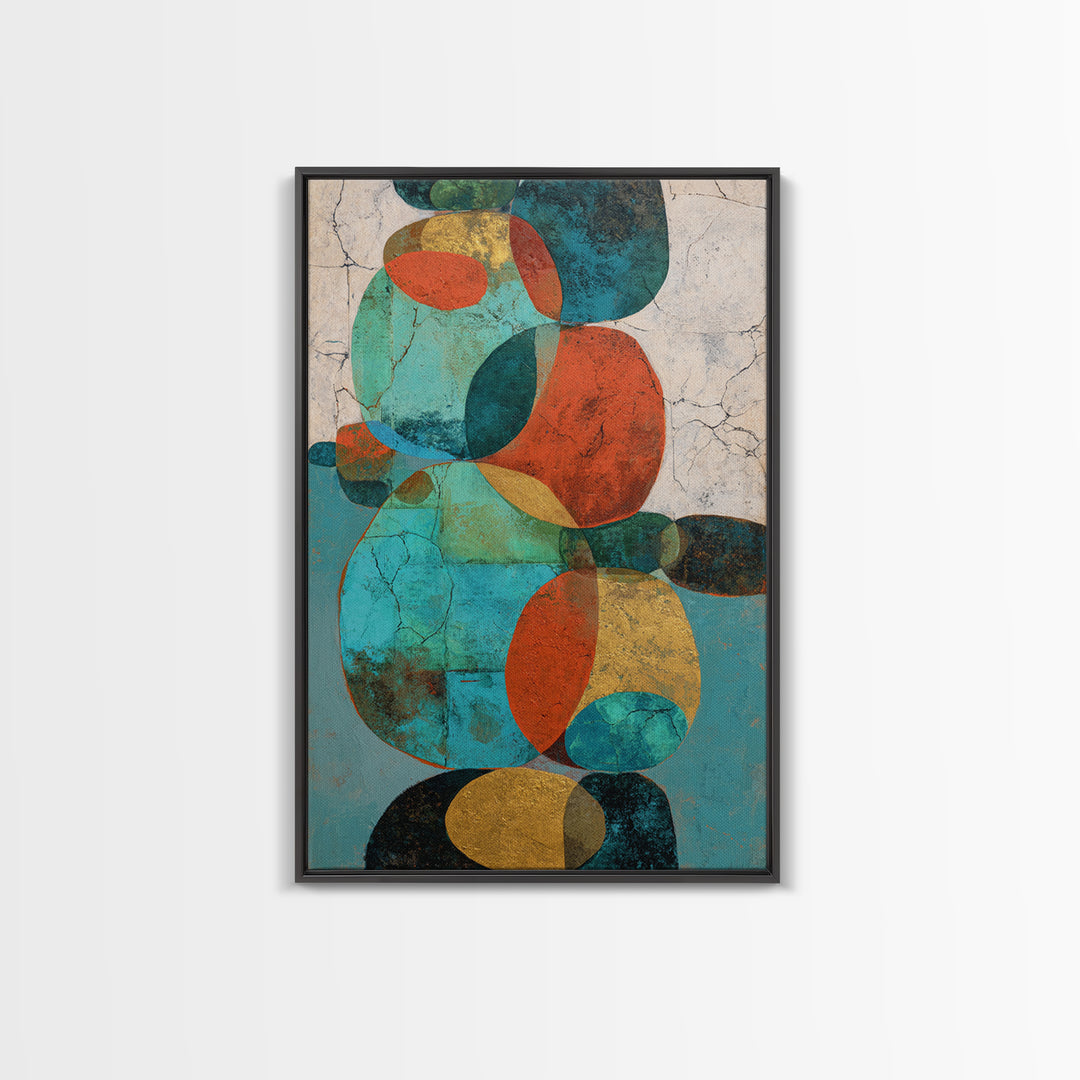 Bright Coral and Turquoise Abstract for Outdoors Framed Canvas Print, Patio Art, Outdoor Art, Patio Decor, Abstract Art, PAT-2x3-44
