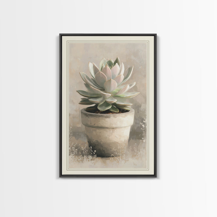 Succulent Collection in Ceramic Planters Framed Canvas Print, Patio Art, Garden Decor, Patio Decor, Oil Painting, Outdoor, PAT-2x3-53