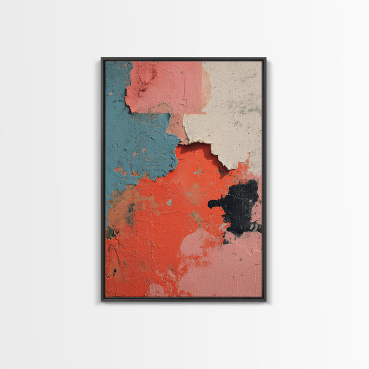 Bright Coral and Turquoise Abstract for Outdoors Framed Canvas Print, Patio Art, Garden Art, Patio Decor, Fine Art, Outdoor, PAT-2x3-68