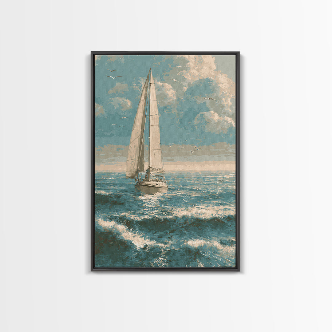 Sailboat on a Breezy Summer Horizon Canvas Print, Patio Art, Wall Hanging, Patio Decor, Oil Painting, Outdoor, Beach Art, PAT-2x3-71