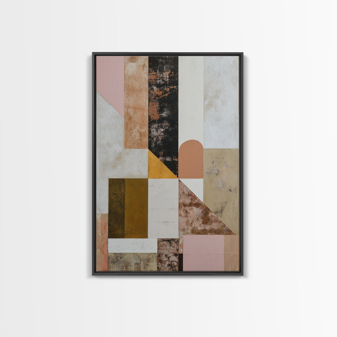 Warm Geometric Tile Pattern Framed Canvas Print, Patio Art, Beach House Decor, Patio Decor, Abstract Art, Outdoor, Modern Decor, PAT-2x3-8