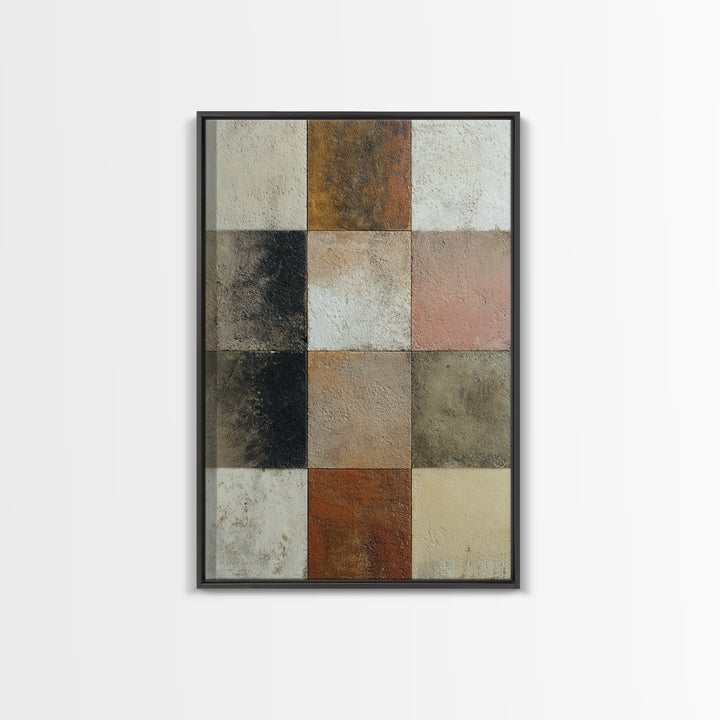 Warm Geometric Tile Pattern Framed Canvas Print, Patio Art, Contemporary Art, Patio Decor, Abstract Art, Outdoor, Metal Art, PAT-2x3-80