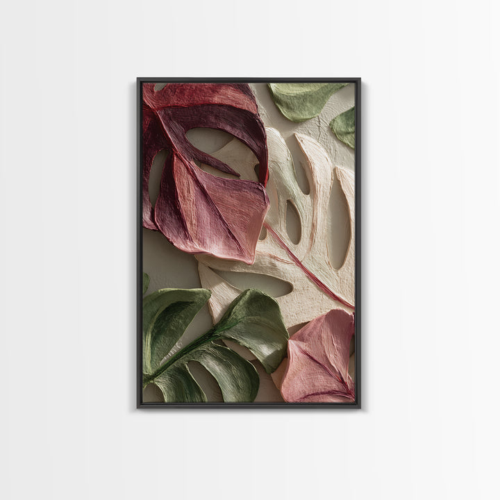 Bold Botanical Monstera Leaf Composition Canvas Print, Patio Art, Wall Hanging, Patio Decor, Fine Art, Outdoor, Beach Art, PAT-2x3-86