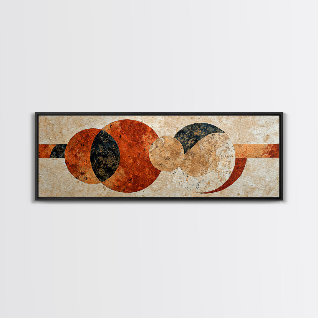 Sun Motif with Warm Terracotta Rays Framed Canvas Print, Patio Art, Home Decor, Patio Decor, Fine Art, Outdoor, Floral Wall Art, PAT-3x1-10