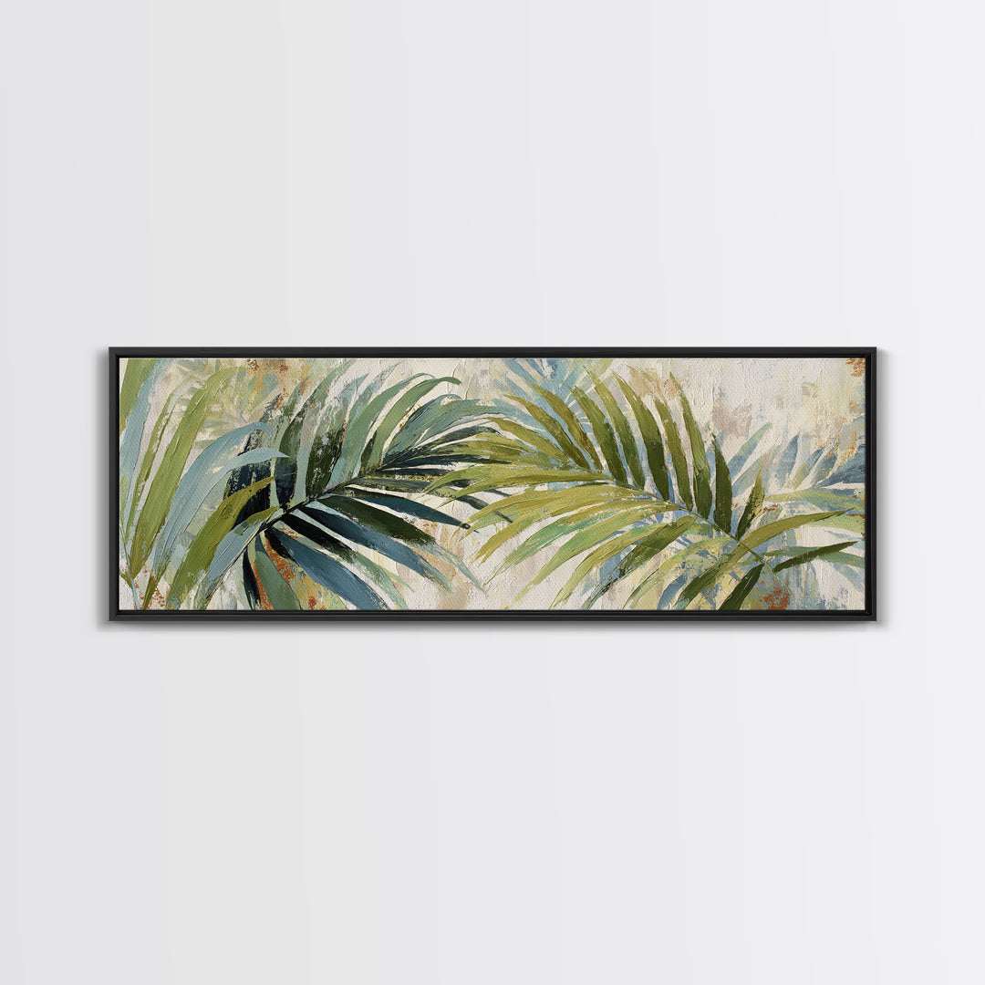 Tropical Palm Fronds Framed Canvas Print, Patio Art, Coastal Wall Decor, Patio Decor, Fine Art, Outdoor, Gallery Decor, PAT-3x1-17