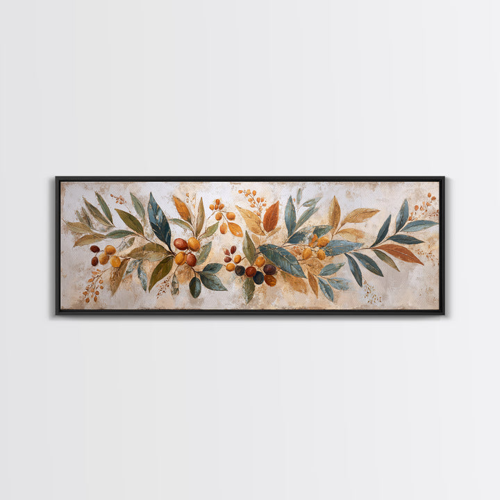 Olive Branch Wreath on Warm Plaster Canvas Print, Patio Art, Beach Art, Patio Decor, Fine Art, Outdoor, Neutral Decor, PAT-3x1-25