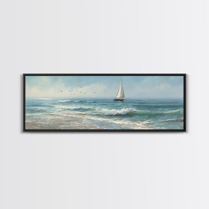Sailboat on a Breezy Summer Horizon Canvas Print, Patio Art, Luxury Decor, Patio Decor, Fine Art, Outdoor, Wall Hanging, PAT-3x1-31