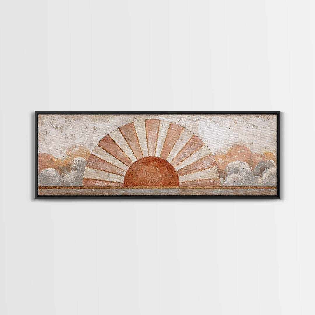 Sun Motif with Warm Terracotta Rays Canvas Print, Patio Art, Garden Decor, Patio Decor, Abstract Art, Outdoor, Beach Art, PAT-3x1-34