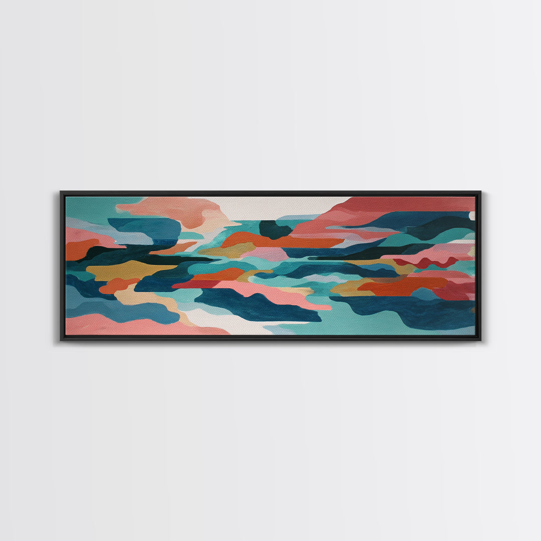 Bright Coral and Turquoise Abstract for Outdoors Canvas Print, Patio Art, Floral Art, Patio Decor, Abstract Art, Outdoor, PAT-3x1-4