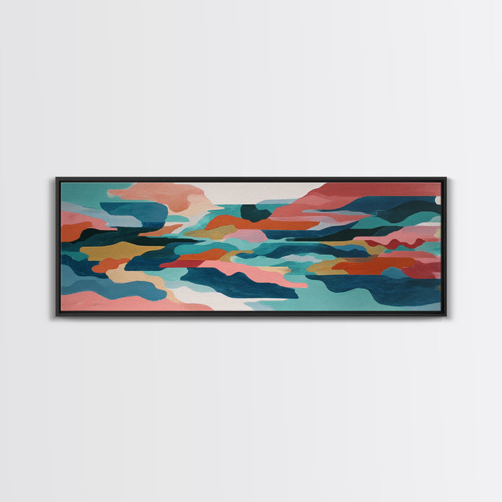 Bright Coral and Turquoise Abstract for Outdoors Canvas Print, Patio Art, Floral Art, Patio Decor, Abstract Art, Outdoor, PAT-3x1-4