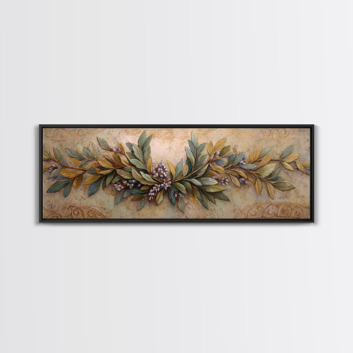 Olive Branch Wreath on Warm Plaster Canvas Print, Patio Art, Beach Art, Patio Decor, Fine Art, Outdoor, Neutral Decor, PAT-3x1-49