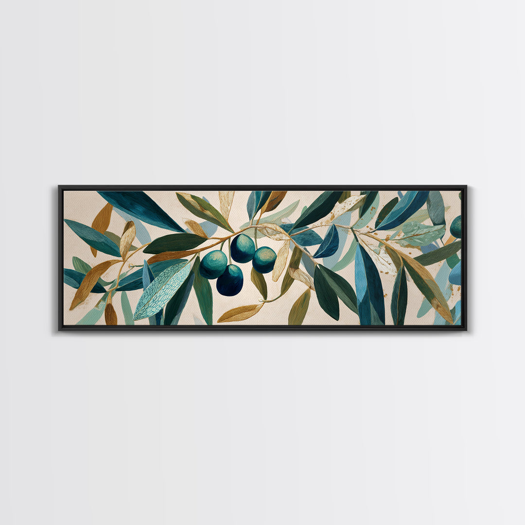 Olive Branch Wreath on Warm Plaster Framed Canvas Print, Patio Art, Yard Decor, Patio Decor, Oil Painting, Outdoor, PAT-3x1-73