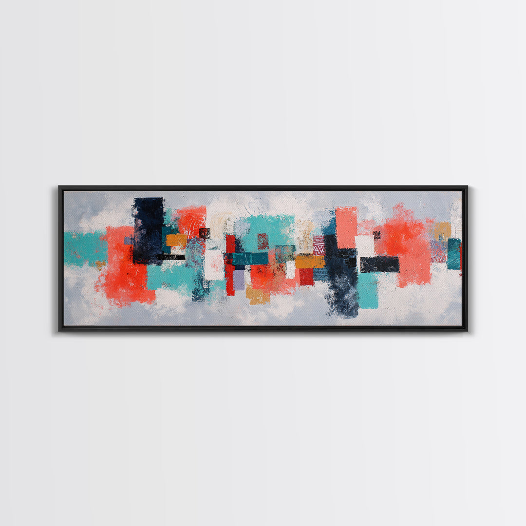 Bright Coral and Turquoise Abstract for Outdoors Canvas Print, Patio Art, Home Decor, Patio Decor, Fine Art, Outdoor, PAT-3x1-76