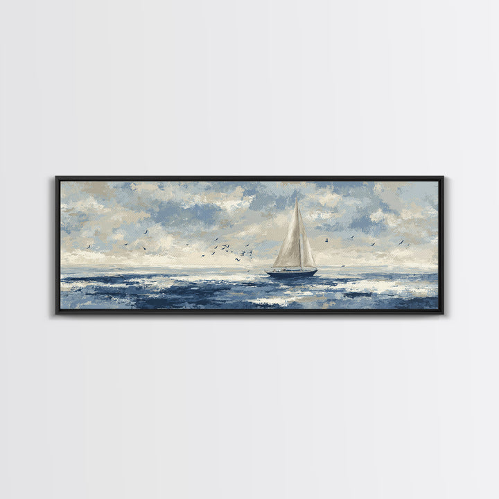 Sailboat on a Breezy Summer Horizon Framed Canvas Print, Patio Art, Yard Art, Patio Decor, Fine Art, Outdoor, Lake House Decor, PAT-3x1-79