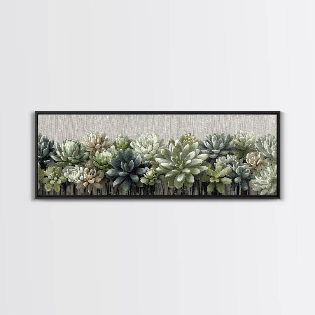 Succulent Collection in Ceramic Planters Canvas Print, Patio Art, Floral Art, Patio Decor, Oil Painting, Outdoor, PAT-3x1-85